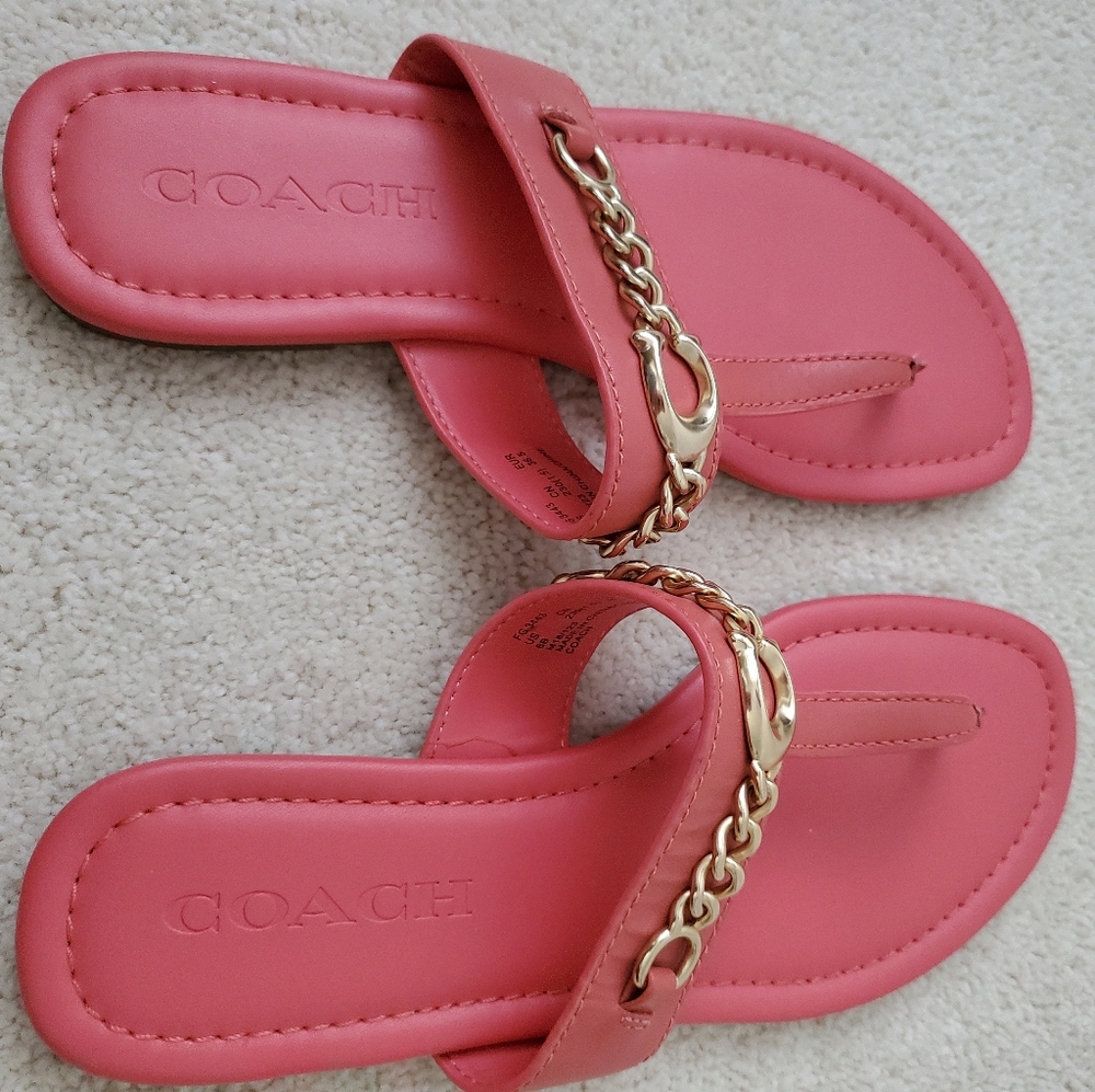 Coach Jaclyn Leather with Gold Sandals Coral sz6 - Picture 5 of 16